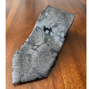 John Sparks Necktie 100% Silk Black Silver Paisley Business